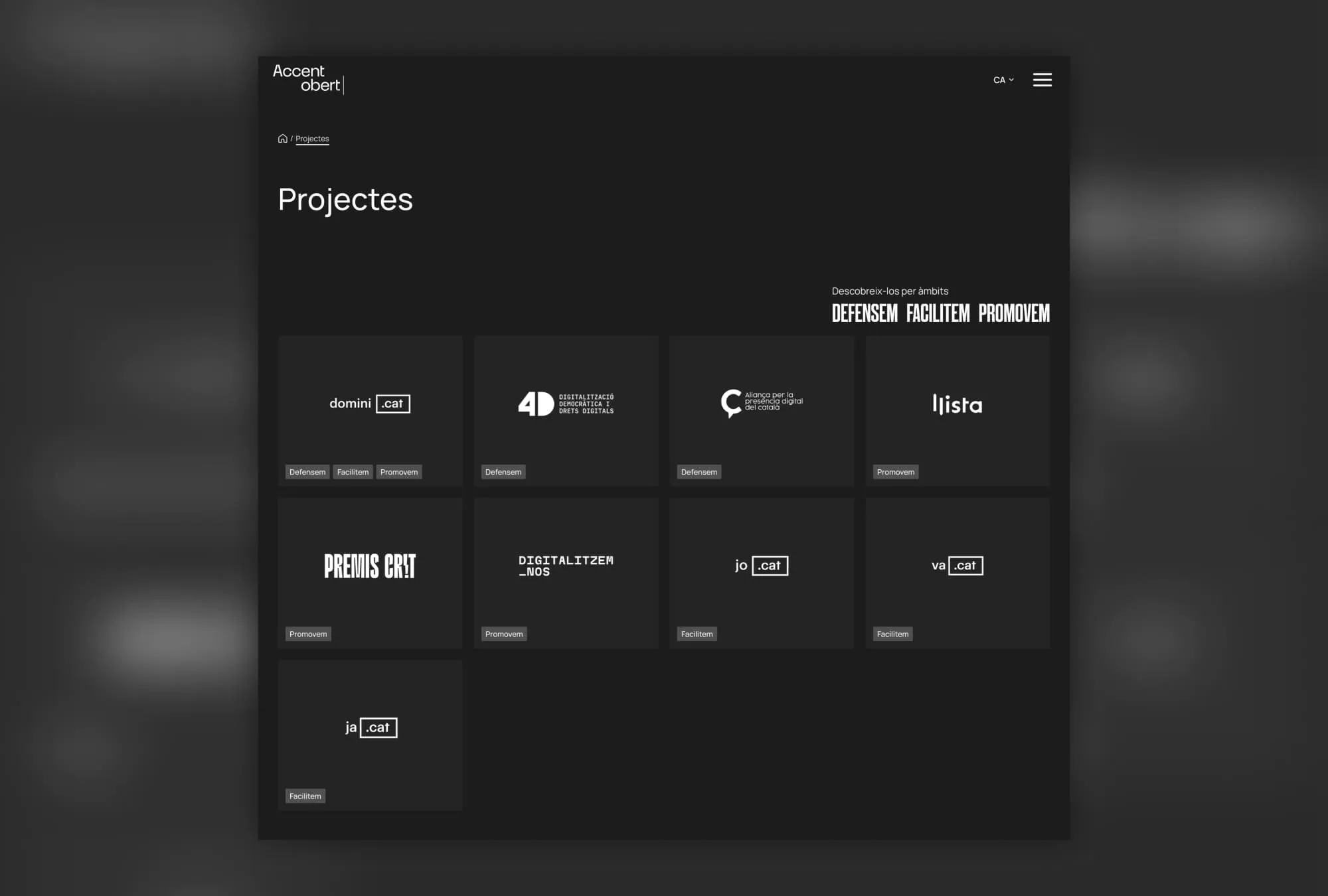 Captura de la sección de proyectos e impacto de Accent Obert