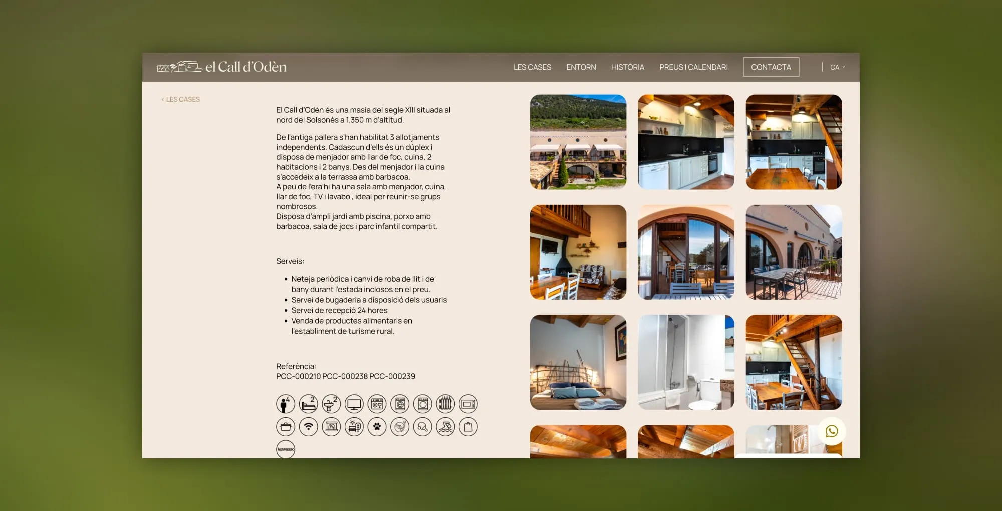 Accommodation and services page on El Call d'Odèn