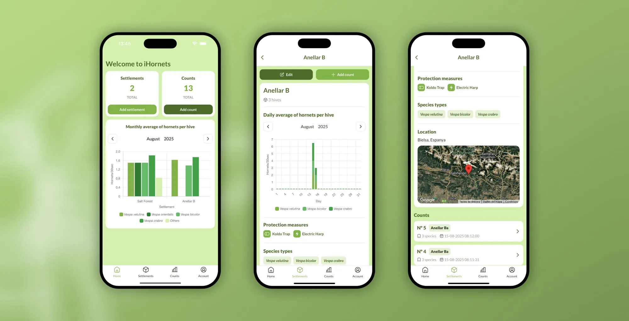 Captura de la app iHornets con datos de colmenares