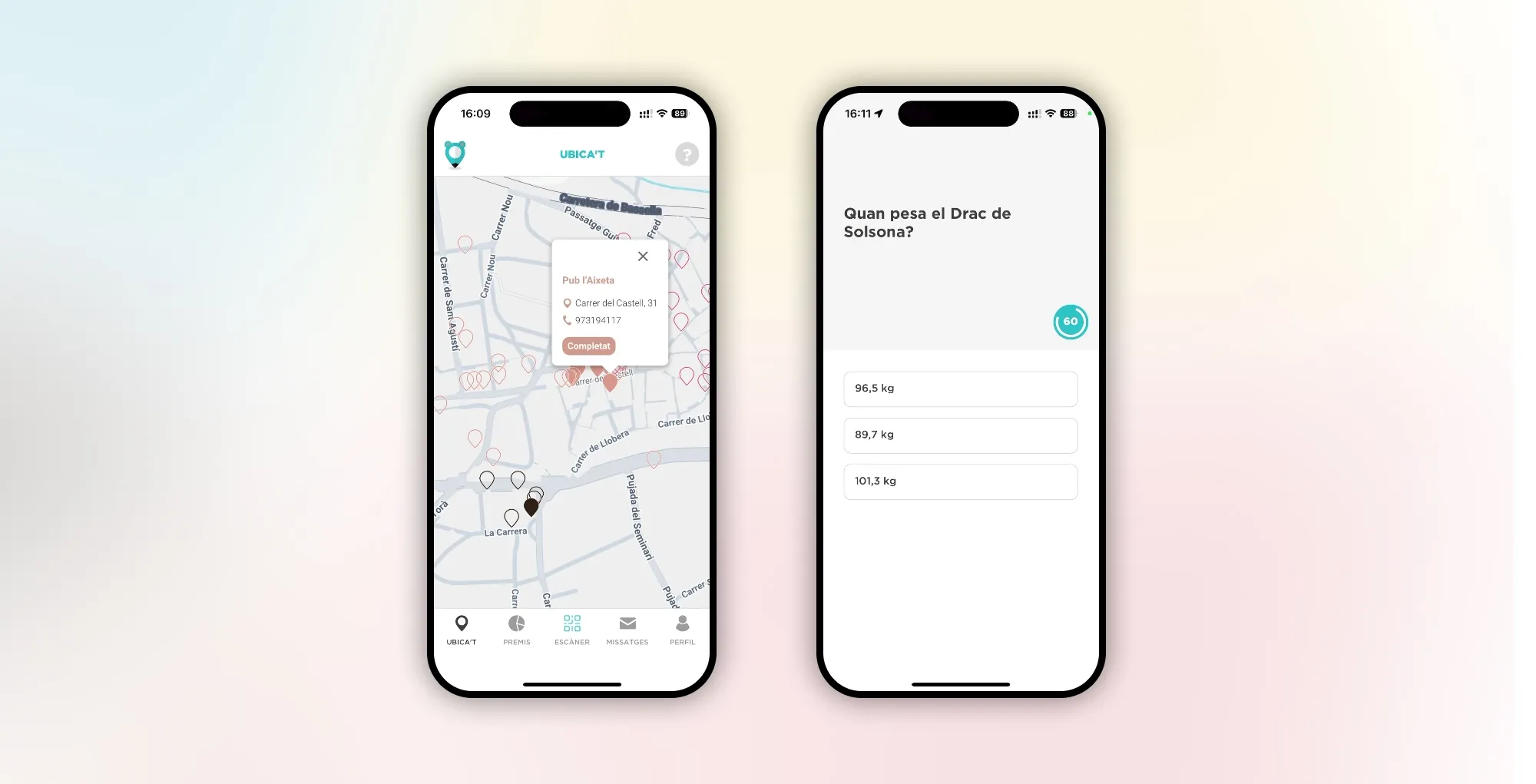 Mapa interactiu i preguntes del trivial a l'app UBICa't Solsona